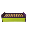 Cama individual morada y verde con cajones