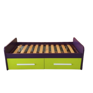 Cama individual morada y verde con cajones