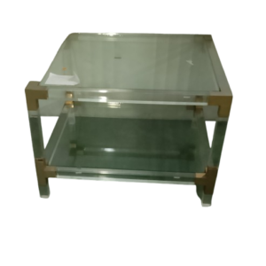 Mesita cristal cuadrada con metal dorado