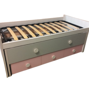 Cama nido con cajones rosa y gris